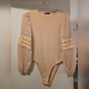 SHEIN Beige Bodysuit with Textured Sleeves